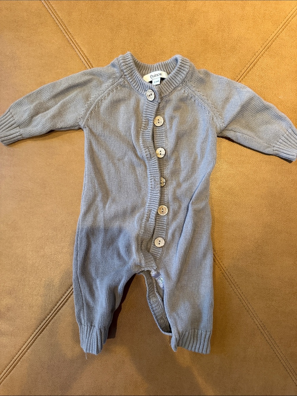 Quince Kids Light Gray Knit Button-Up One-Piece organic cotton